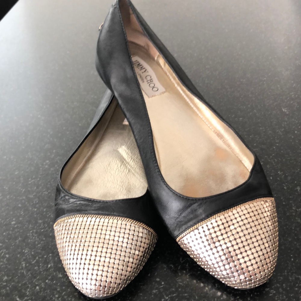 Black and gold Jimmy Choo flats